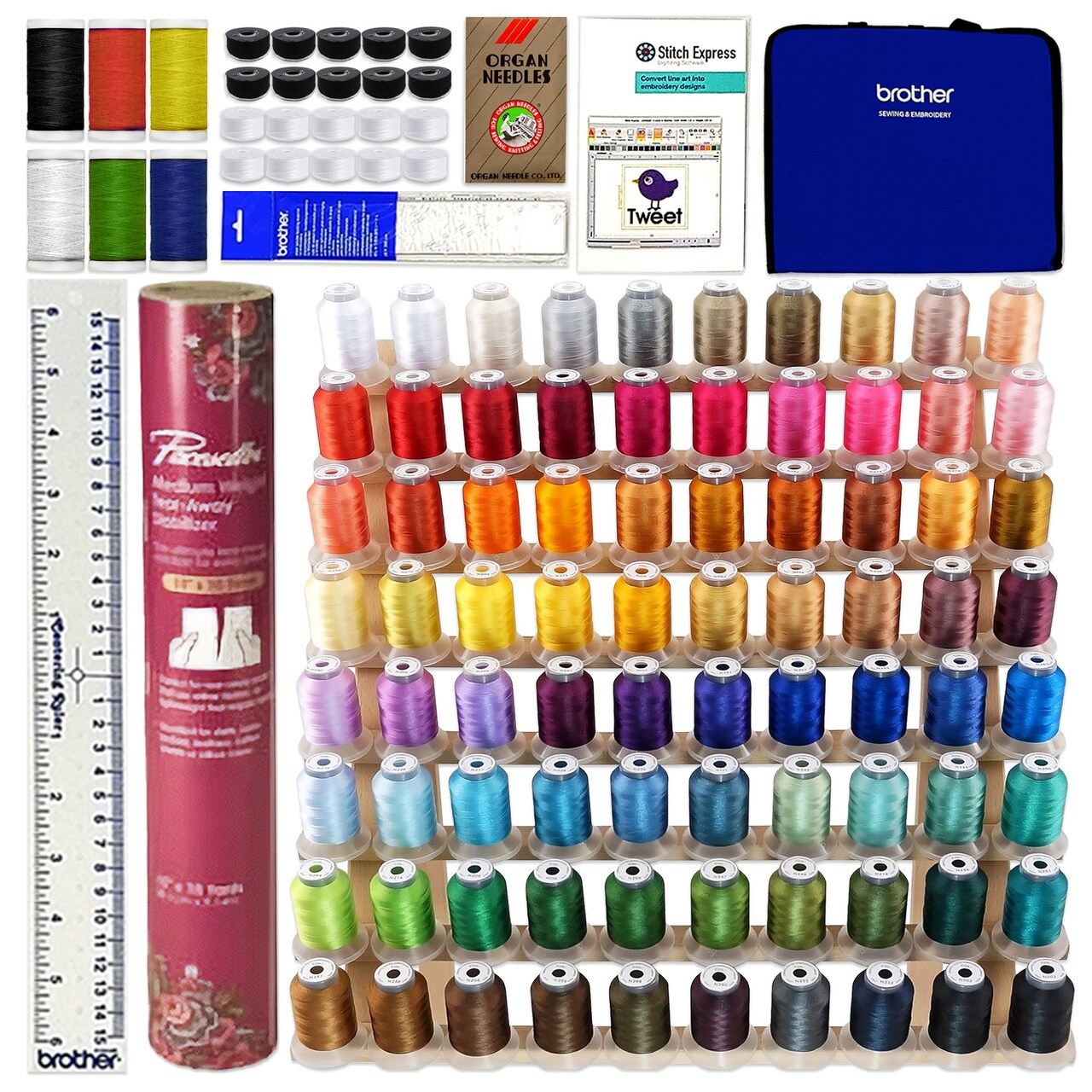 Brother Embroidery Supplies Kit with Embroidery Thread & Digitizing Software